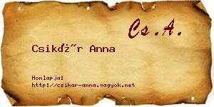 Csikár Anna névjegykártya